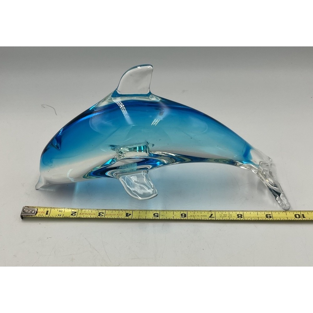 Fifth Avenue Crystal LTD‎  Hand Blown  Glass Blue Dolphin 10" Paper Weight?